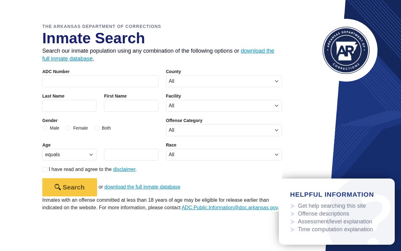 Grant County arrest record path through the Arkansas inmate search