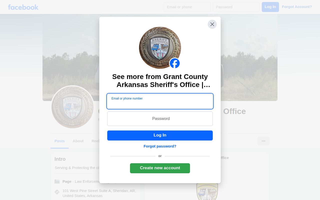 Grant County Sheriff's Office page for arrest announcements