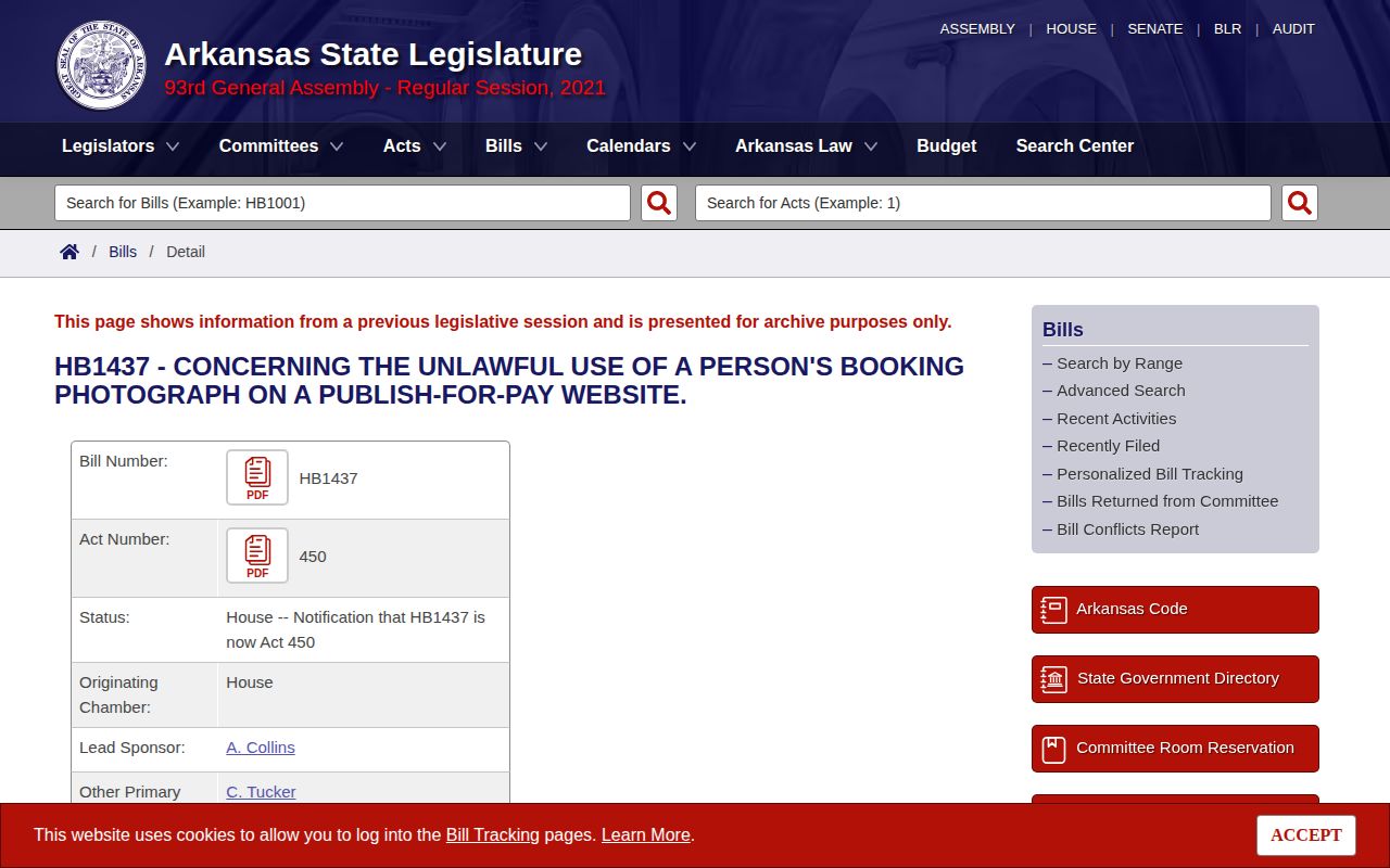 Arkansas Act 450 source for Grant County booking photo removal